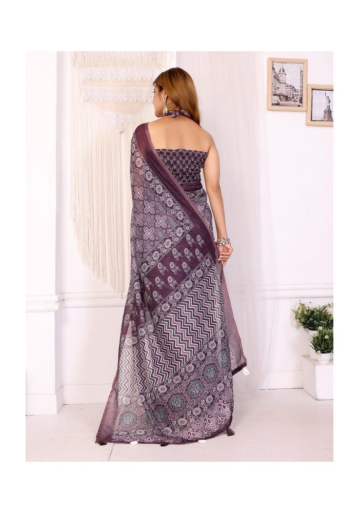 Malishka Export Wine Chanderi Digital Print Saree for Women - Image 5